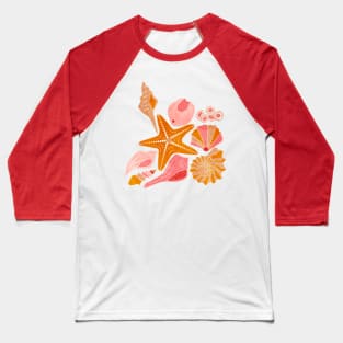 Just Beachy- Seashells Starfish- Beach Combers Delight- Orange Pink Baseball T-Shirt